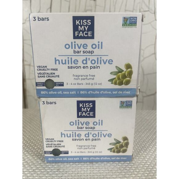 Kiss My Face Olive Oil Fragrance Free Bar Soap 6 Bars Total New In Box 2 Sets - Picture 1 of 5